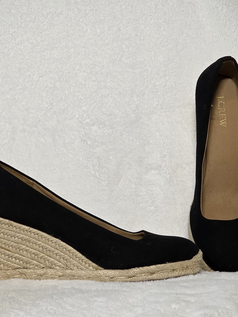 BNWOT J. Crew 8.5 Black Espadrille Wedge Pumps